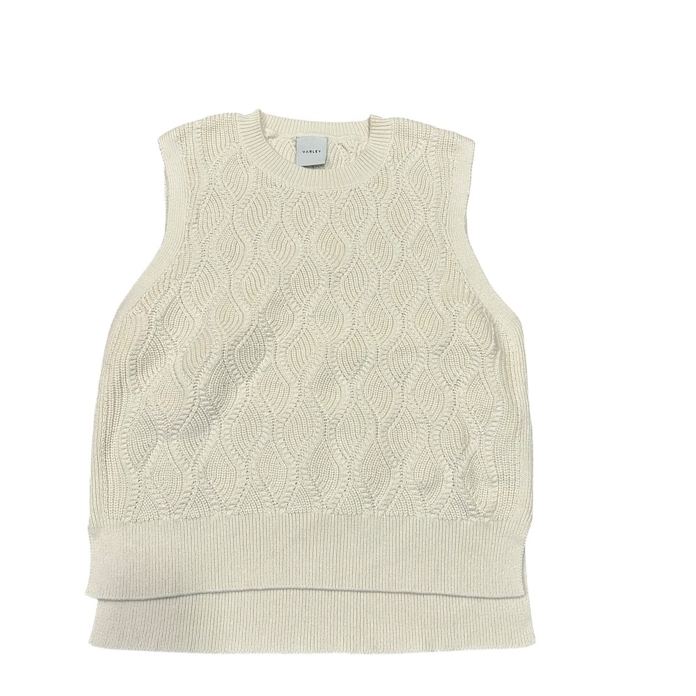Varley Teller Longline Ivory Knit‎ Sweater Vest Women Size Large 100% Cotton